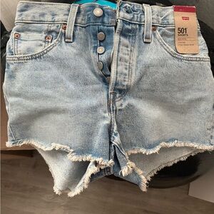Levi's Light Blue Frayed Jean Shorts